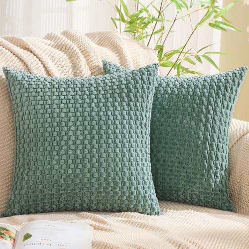 GAWAMAY Decorative Corduroy Throw Pillow Covers 22x22 Blue Green 2 Pack - color: Blue Green, size: 22" x 22" (Pack of 2)