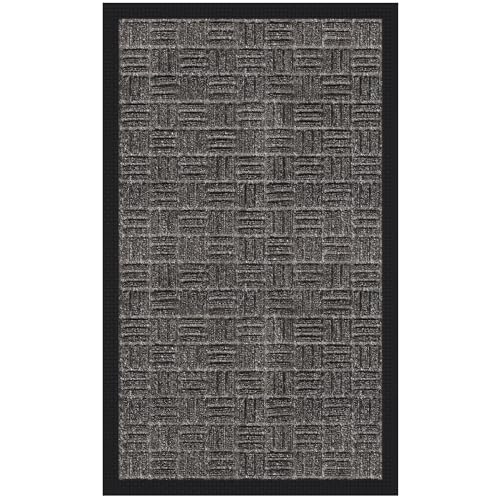 Ottomanson Scraper Doormat – Indoor Outdoor Entry Rug with Rubber Backing & Dirt-Trapping Polyester Pile, Non-Slip Front Door Mat for Mud & Pet Traffic – 18" x 30", Charcoal - color: Charcoal, size: 1'6" x 2'6" (Mat)