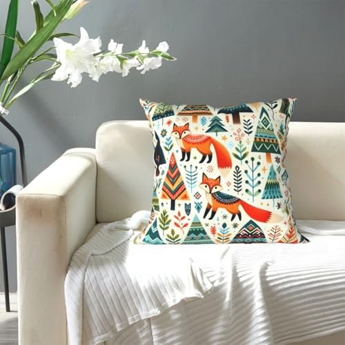 Folk Art Foxes and Trees Pattern Throw Pillow Covers 18 Inch - color: Color-25, size: 18" x 18" (Pack of 1)
