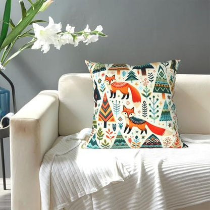 Folk Art Foxes and Trees Pattern Throw Pillow Covers 18 Inch - color: Color-25, size: 18" x 18" (Pack of 1)