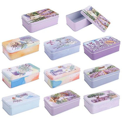 Framendino, 5 Pack Mini Tinplate Tin Boxes Lavender Trinket Jewelry Coin Containers for Jewelry Storage Case - color: Lavender 2