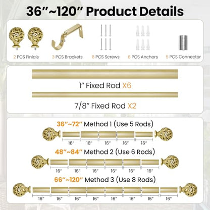 Ycolnaefllr Carved Leaf Curtain Rod,Gold, Adjustable 66-120" - color: Warm Gold, size: 36-120"