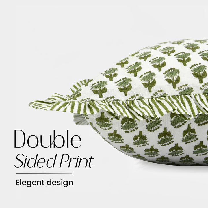 CPC Emerald Green Block Print Ruffle Sham Pillow Cover 12x20 Inch Pack of 1 - color: Emerald Green, size: 20" x 12" (Pack of 1)