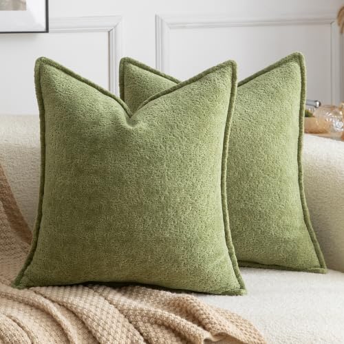 Set of 2 Chenille Throw Pillow Covers Decorative Textured Pillowcase Cozy Soft Cushion Covers for Sofa Couch Living Room 45x45 Inch,Sage Green - color: Sage Green, size: 18" x 18" (Pack of 2)