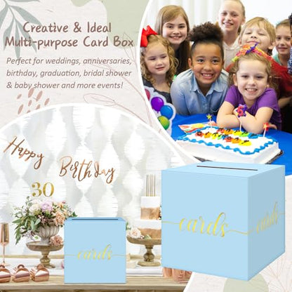 Elegant Light Blue Card Box for Party, Gold Foil Baby Shower Card Box - color: Z08 Light Blue
