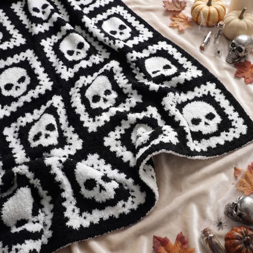 Halloween Halloween Gothic Skull Blanket Reversible Goth Knit Throw Blanket - color: Black and White, style: Halloween Ghost Blanket