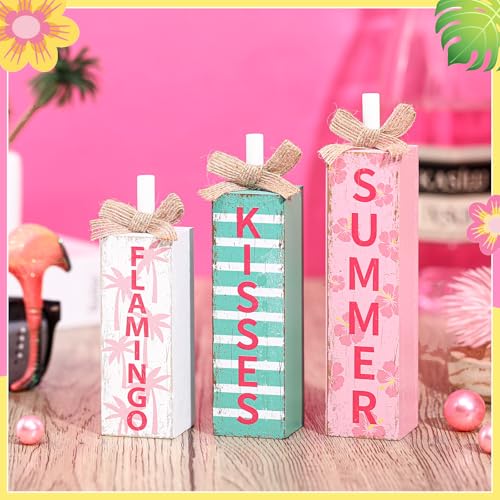MiniInflat Flamingo 3 Pcs Table Decor, Wooden Block Sign Tiered Tray - style: Flamingo