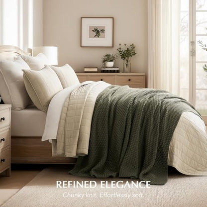 EVERGRACEHOME Chunky Chenille Knit Throw Blanket, 108x92, Olive Green - color: Olive Green, size: 108" X 92"
