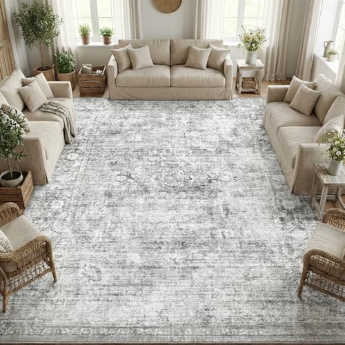Homemate Washable Rug 10x14 Area Rugs - Vintage Rugs for Living Room - color: Grey, size: 10x14 ft