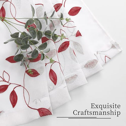 Tollpiz Burgundy Red Leaf Sheer Tier Curtain Kitchen 30 x 36 Inches - color: Burgundy Red, size: 30"W x 36"L (Pack of 2)