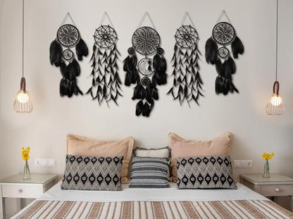5 Pack Black Dream Catchers Boho Wall Decor Macrame Wall Hanging