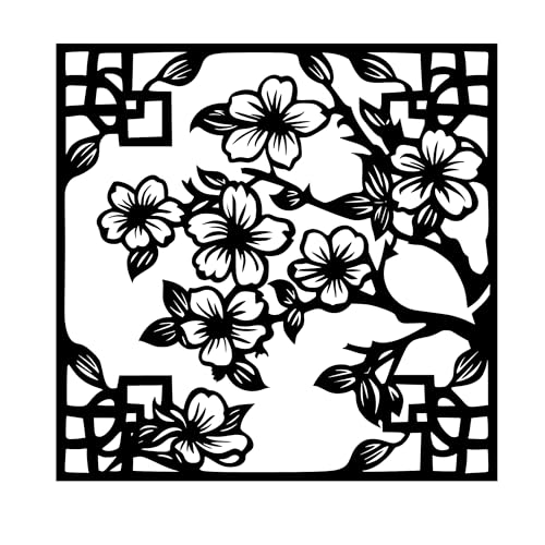 Metal Wall Decor | 17' x 17' x 0.05'' Cherry Blossom Asian Style Art Themed Wall Decorations | Handmade Indoor and Outdoor Wall Art (17'' x 17'', Cherry Blossom Asian Style, Black) - size: 17'' x 17'', style: Cherry Blossom Asian Style