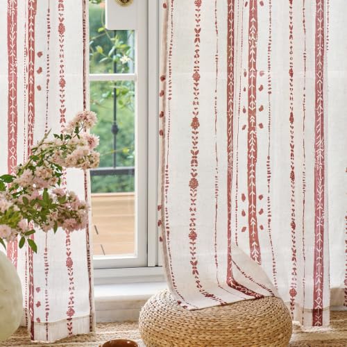 Terracotta Boho Curtains 63 Inches Cottage Linen Textured, 2 Panels - color: Terracotta, size: 52"W x 63"L (Pack of 2)