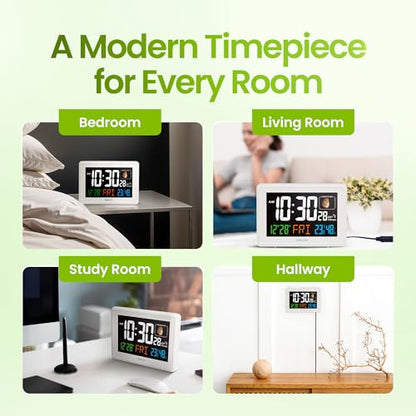 Baldr Digital Alarm Atomic Clock, 7'' Display with Adjustable Brightness - color: White