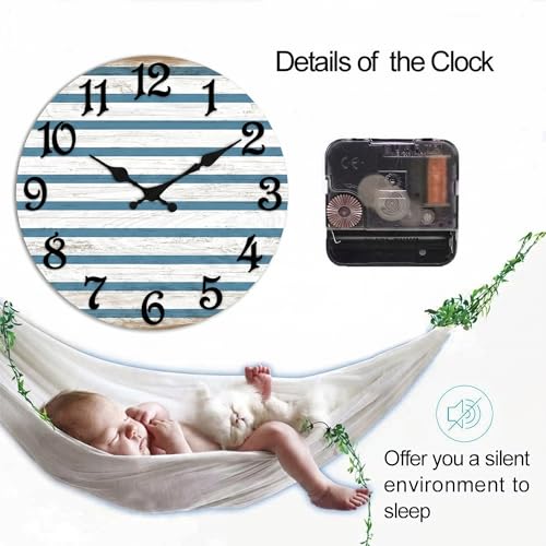 ArtSocket Round Wall Clock Silent Non-Ticking 8", Coastal - color: Farmhouse Rustic Coastal, size: 8in