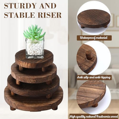 Geetery 4 Pcs Wooden Risers for Display Wood Pedestal Stand, Brown - color: Brown
