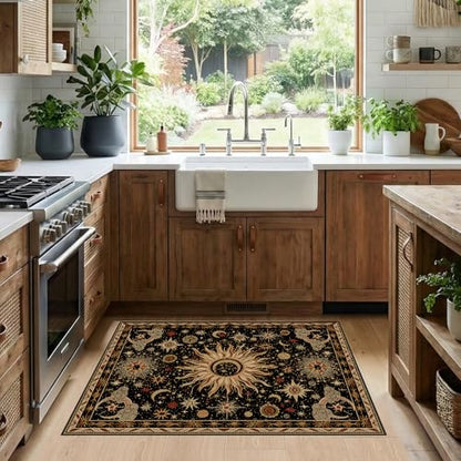 Vacuum-Friendly, 2x3 Washable Area Rug, Black Gold Beige Red - color: Black/Gold/Beige/Red, size: 2' x 3' (Rectangular)