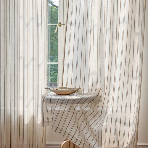 MYSKY HOME Light Brown Striped Linen Curtains for Living Room 96 Inch 2 Pcs - color: Light Brown, size: 50"W x 96"L (Pack of 2)