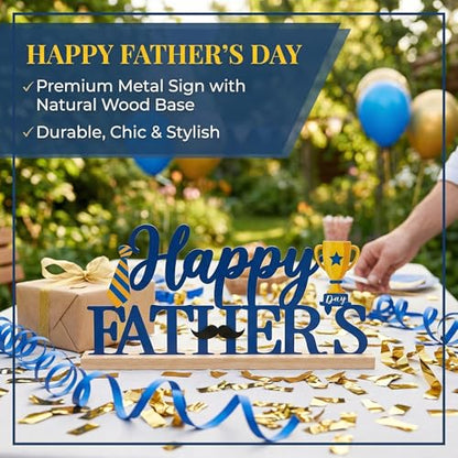 Fathers Day Table Decor Centerpiece, Blue Metal Table Sign - style: Happy Fathers Day