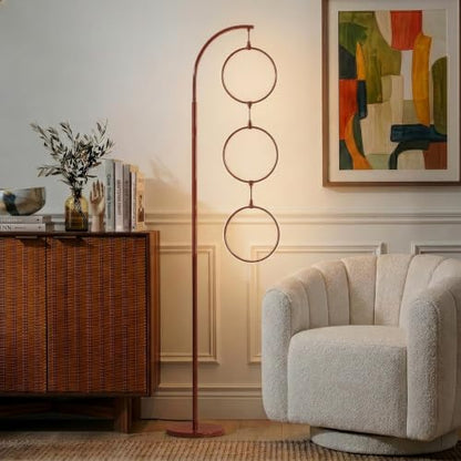 Brightech 3 Ring Lamp - 74" Dimmable LED Floor Lamp with 3 Hanging Light Rings, Modern Arc Standing Tree Lamp for Living Room, Bedroom and Office, 30W Warm White LED, Red - color: Red