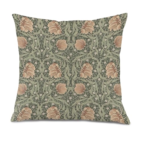 William Morris 빈티지 꽃무늬 베개 커버 45.7x45.7cm(18x18인치), 앤티크 아르누보 오렌지 및 그린 식물 꽃 장식 장식용 쿠션 커버 침실 거실 홈 오피스용 - color: 색상 10