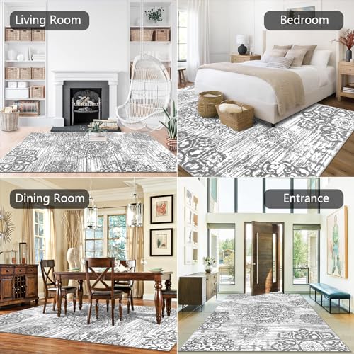 HEBE Area Rug for Living Room 6'x9', Washable Non Slip Boho Bedroom Rug - color: Grey, size: 6' x 9' (Rectangular)