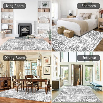 HEBE Area Rug for Living Room 6'x9', Washable Non Slip Boho Bedroom Rug - color: Grey, size: 6' x 9' (Rectangular)