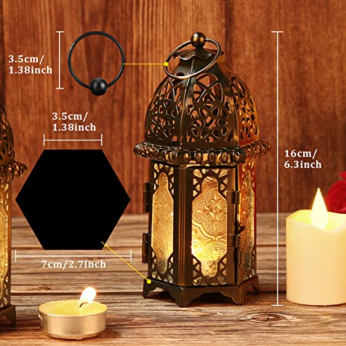 IMAGE Metal Candle Lanterns 6.7" H Hanging Lanterns Moroccan Birdcage Holders with Glass Creative Wedding Home Tabletop Decoration, Black (4)