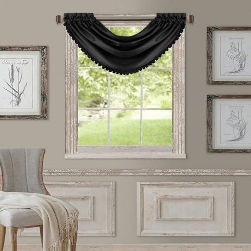 All Seasons Waterfall Window Valance, Black - 52" W x 36" L - color: Black