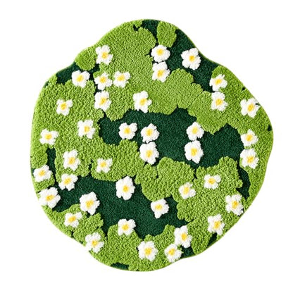 Cute Green Floral Large Bathroom Rugs Bath Mat 3ft Non Slip Washable, Modern Chic Boho Aesthetic Trendy Funky Microfiber Shaggy Tufted Grass Rugs for Bedroom Dorm Nursery Bathroom Kitchen - size: Irregular-3ft