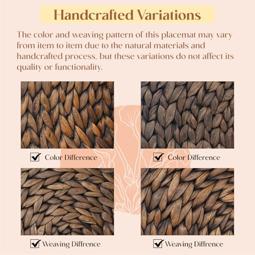 6 Pack, Round Woven Placemats, Natural Water Hyacinth Wicker Place mats, Braided Straw Table Mats for Dining Table, Fall, Halloween, Thanksgiving, Christmas, Black (13.8 inch) - color: Black (Set of 6)