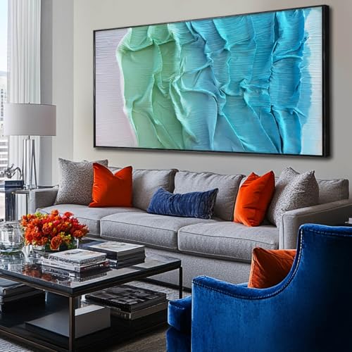 Large Framed Canvas Wall Art Abstract Wall Decor Blue and Green White Textured Art Neutral Wall Decorations for Bedroom Office Living Room 29x58 Inch - color: Blue and Green, size: 58"L x 29"W