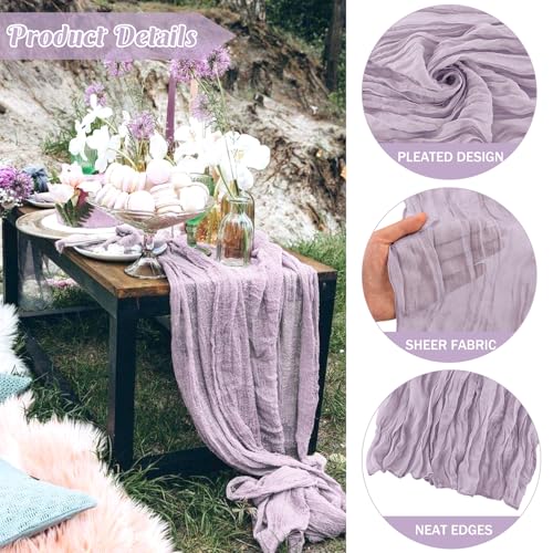 10FT Cheesecloth Table Runner Boho Party Home Decorations - color: Lilac, size: 35" x 120"-6 Pack