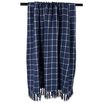 DII Transitional Checked Plaid Woven Throw, 50x60, French Blue - color: French Blue, size: 50x60"