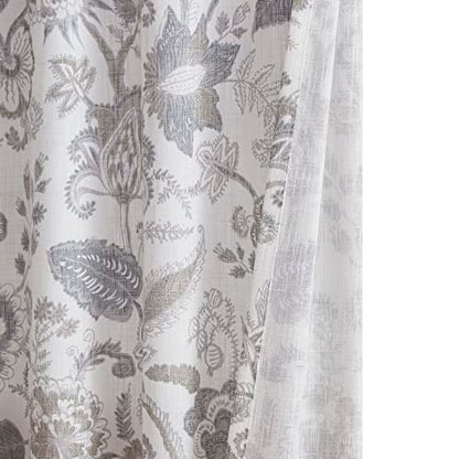 Kayne Studio Grey Jacobean Floral Rod Pocket Semi Sheer Curtains 84 Inches - color: Linen Grey, size: 52"W x 84"L (Pack of 2)