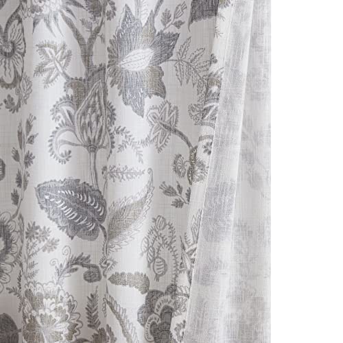 Kayne Studio Grey Jacobean Floral Rod Pocket Semi Sheer Curtains 90 Inches - color: Linen Grey, size: 52"W x 90"L (Pack of 2)