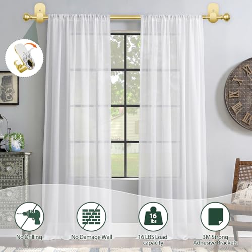 KAMANINA Curtain Rods No Drilling 16-30", Strong 3M Adhesive Brackets, Gold - color: Gold, size: 16-30"