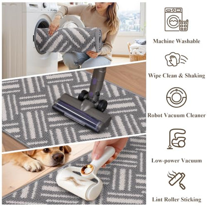 U'Artlines 3-Piece Kitchen Rug Set Basketweave Geometric Floor Mats - color: Basketweave Grey