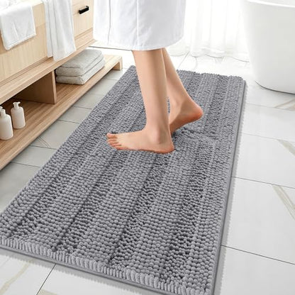 OLANLY Thick Bathroom Runner Rugs 47x20, Soft Chenille Long Bath Rugs, Grey - color: Grey, size: 47" X 20"