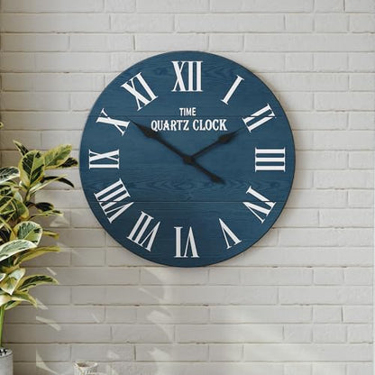 ARTPOWER 24" Extra Large Farmhouse Wall Clock,Solid Wood Veneer,Blue - color: Blue, size: 24"W x 24"H