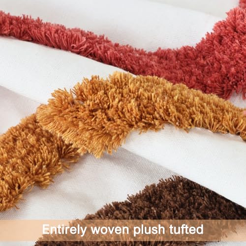 Boho Tufted Abstract Throw Pillow Covers 18x18 Inch, Orange Red - color: Warm Ember Flow Tufted
