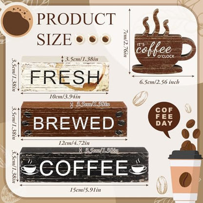 Geelin 4 Pcs Coffee Bar Decor Wooden Table Coffee Signs Blocks - style: Coffee