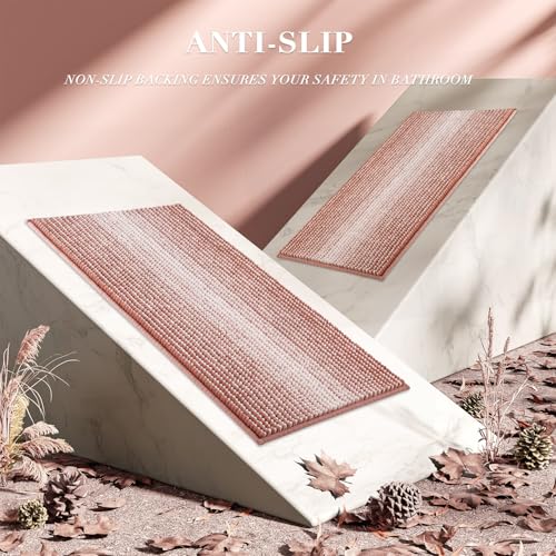 BSICPRO Bathroom Rugs Set 2 Piece, Non Slip Striped Bath Mat, Caramel Brown - color: Caramel Brown, size: 20" x 32" Plus 16" x 24"