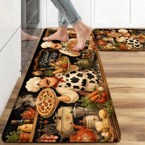 Kitchen Rugs for Floor 2 Pcs Memory Foam Padded Anti Fatigue Kitchen Mat - color: Chubby Chef