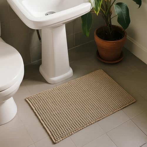 Triohero Waffle Runner Rug Bathroom, Long Boho Bath Mat, 24x72 Beige - color: Beige, size: 2' X 6' (Runner)