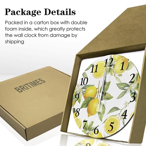 Britimes Round Wall Clock Silent Non-Ticking 10", Lemon Summer - size: 10" Round