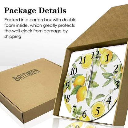 Britimes Round Wall Clock Silent Non-Ticking 12", Lemon Summer - size: 12" Round