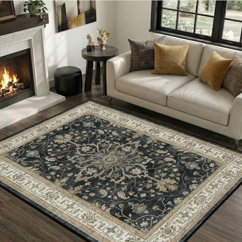 RELEANY Washable Vacuum-Friendly Area Rugs 4'x6' Black/Vintage - color: Black/Vintage, size: 4' x 6' (Rectangular)