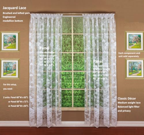 Today's Curtain Floral Vine Lace Panel 72", White, 60W x 72L - color: White, size: 60"W x 72"L (Pack of 1)