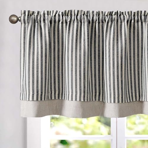 jinchan Stripe Linen Kitchen Valance Curtain, 50x18, 1 Panel, Black - color: Boxter Striped | Black on Linen, size: 50"W x 18"L (Pack of 1)